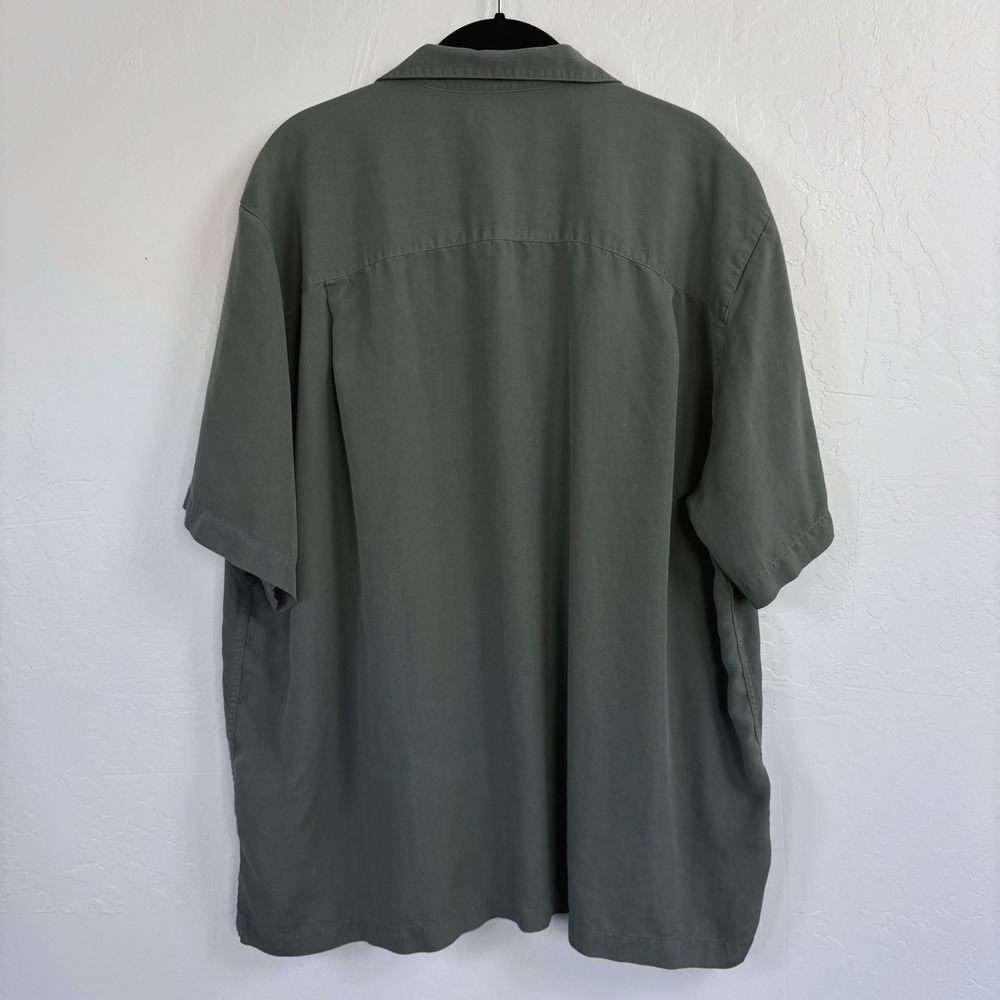 Brandini 100% Silk Camp Collar Shirt Mens XL Short Sleeve Sage Green Button Up - Picture 7 of 7